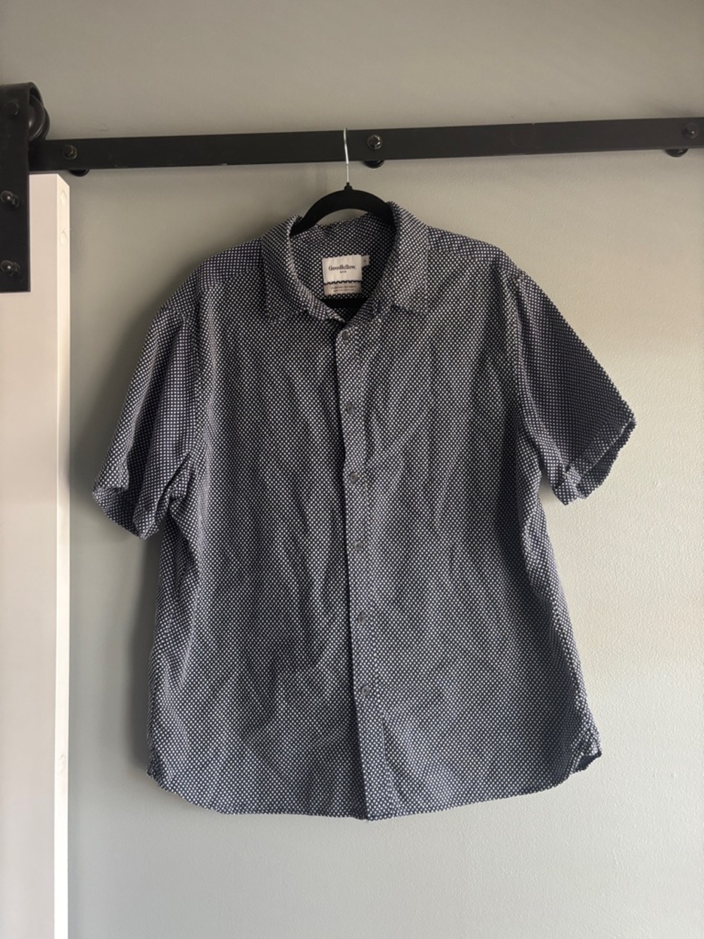 Goodfellow & Co Navy Short-Sleeve Button-Down with White Microdot Print